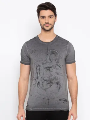 Spykar Men Dk Grey Cotton Slim Fit T-Shirt