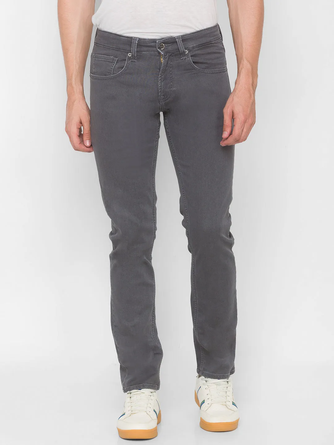 Spykar Men Grey Cotton Comfort Fit Straight Fit Jeans (Ricardo)