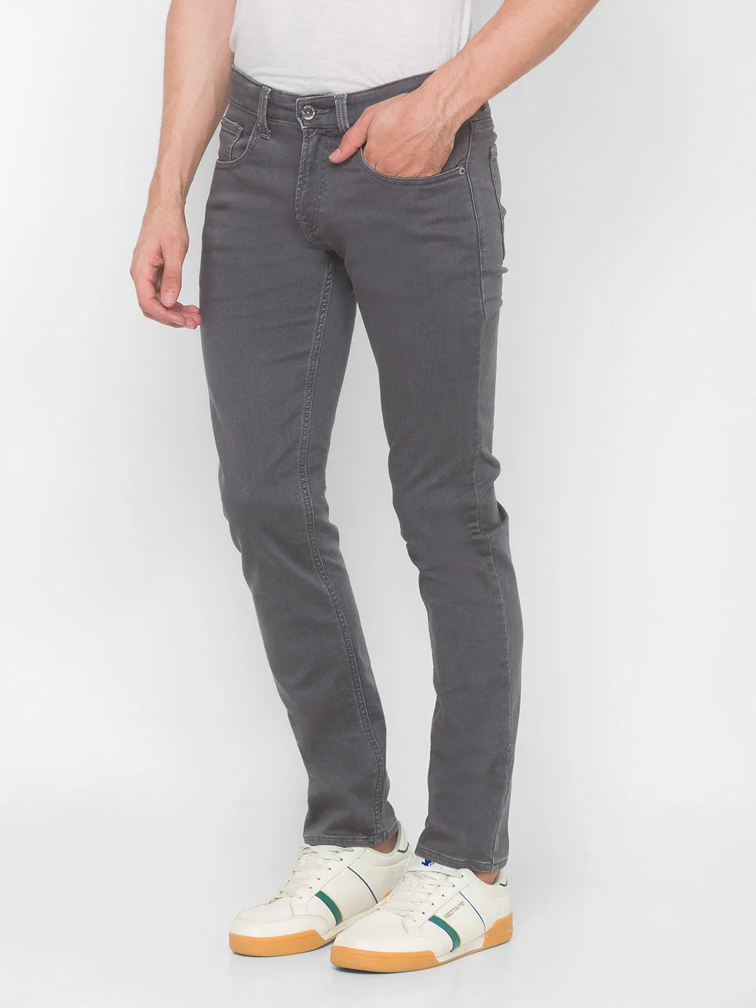 Spykar Men Grey Cotton Comfort Fit Straight Fit Jeans (Ricardo)