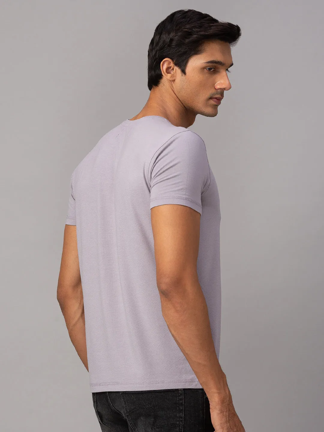 Spykar Men Grey Cotton Slim Fit Round Neck T-Shirt