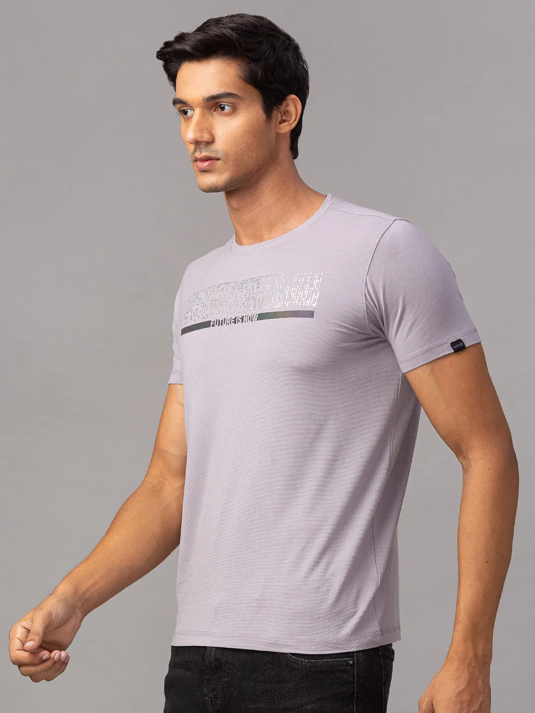 Spykar Men Grey Cotton Slim Fit Round Neck T-Shirt