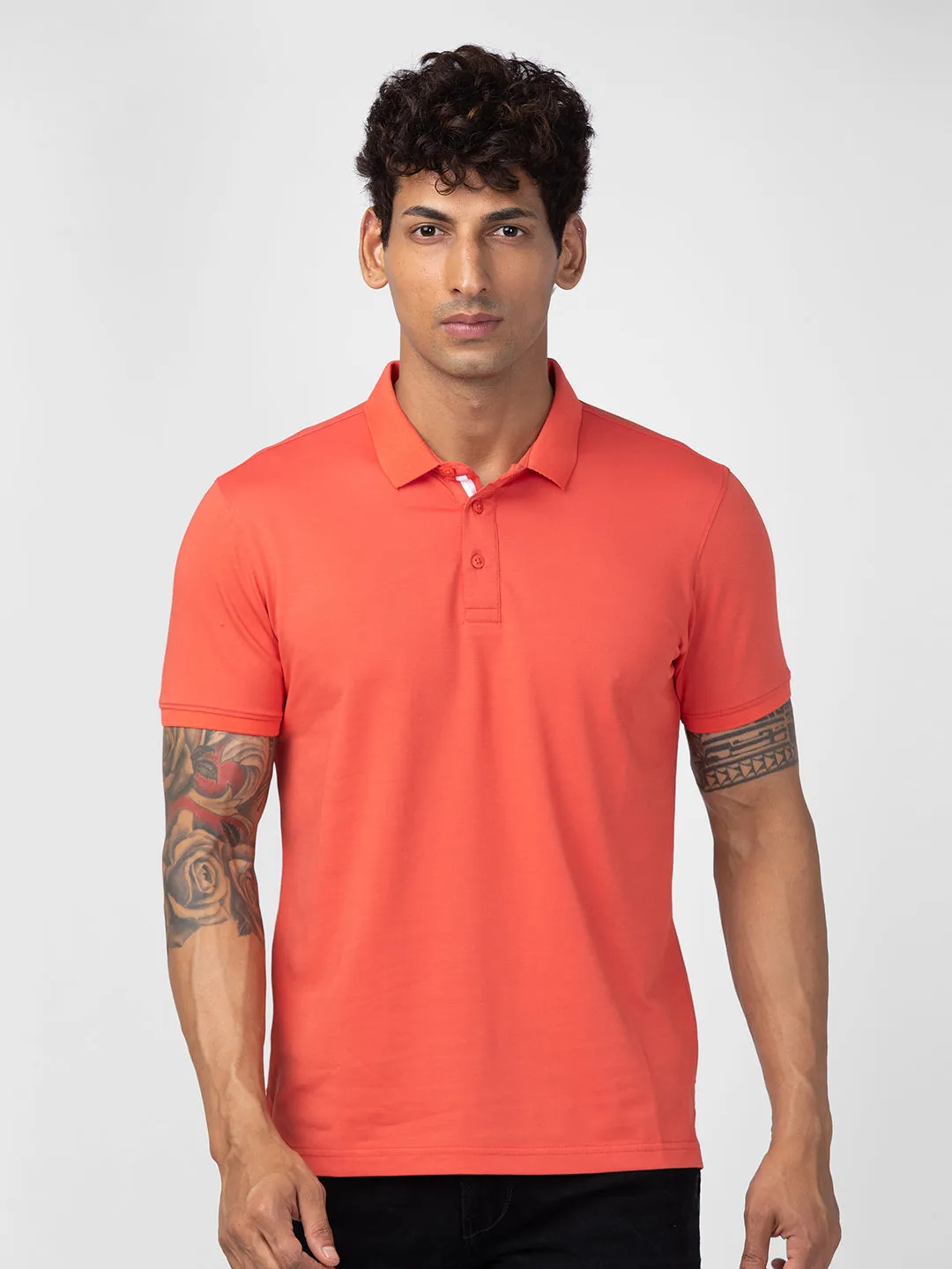 Spykar Men Haze Pink Cotton Regular Fit Half Sleeve Plain Polo T-Shirt