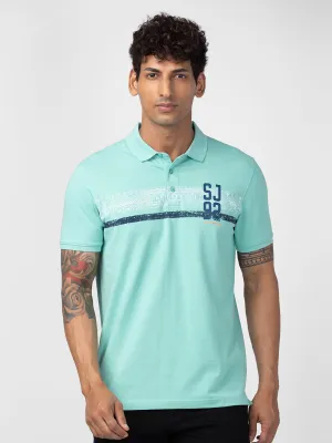 Spykar Men Ice Green Cotton Regular Fit Half Sleeve Printed Polo T-Shirt