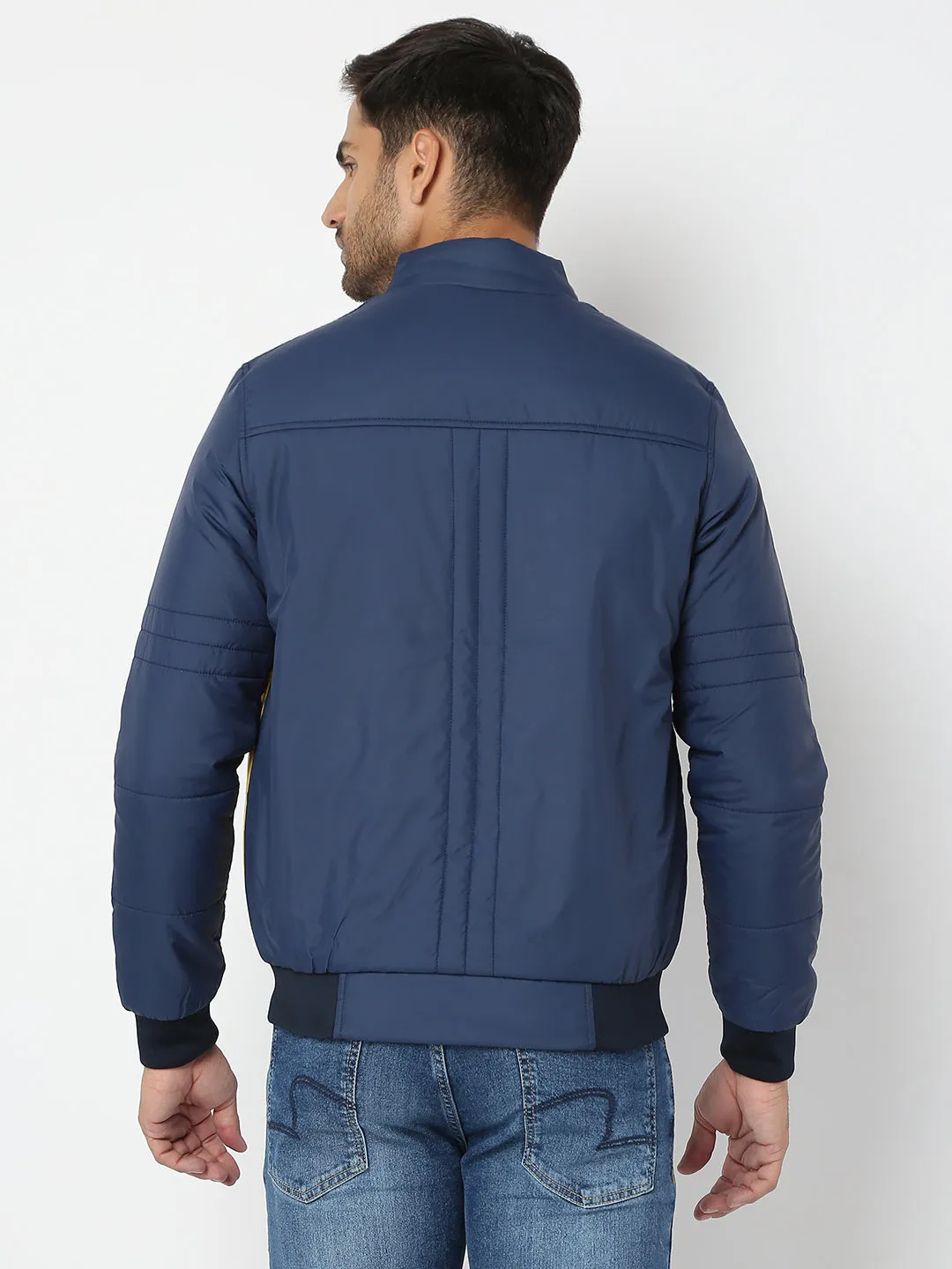 Spykar Men Navy & Yellow Nylon Regular Fit Jacket