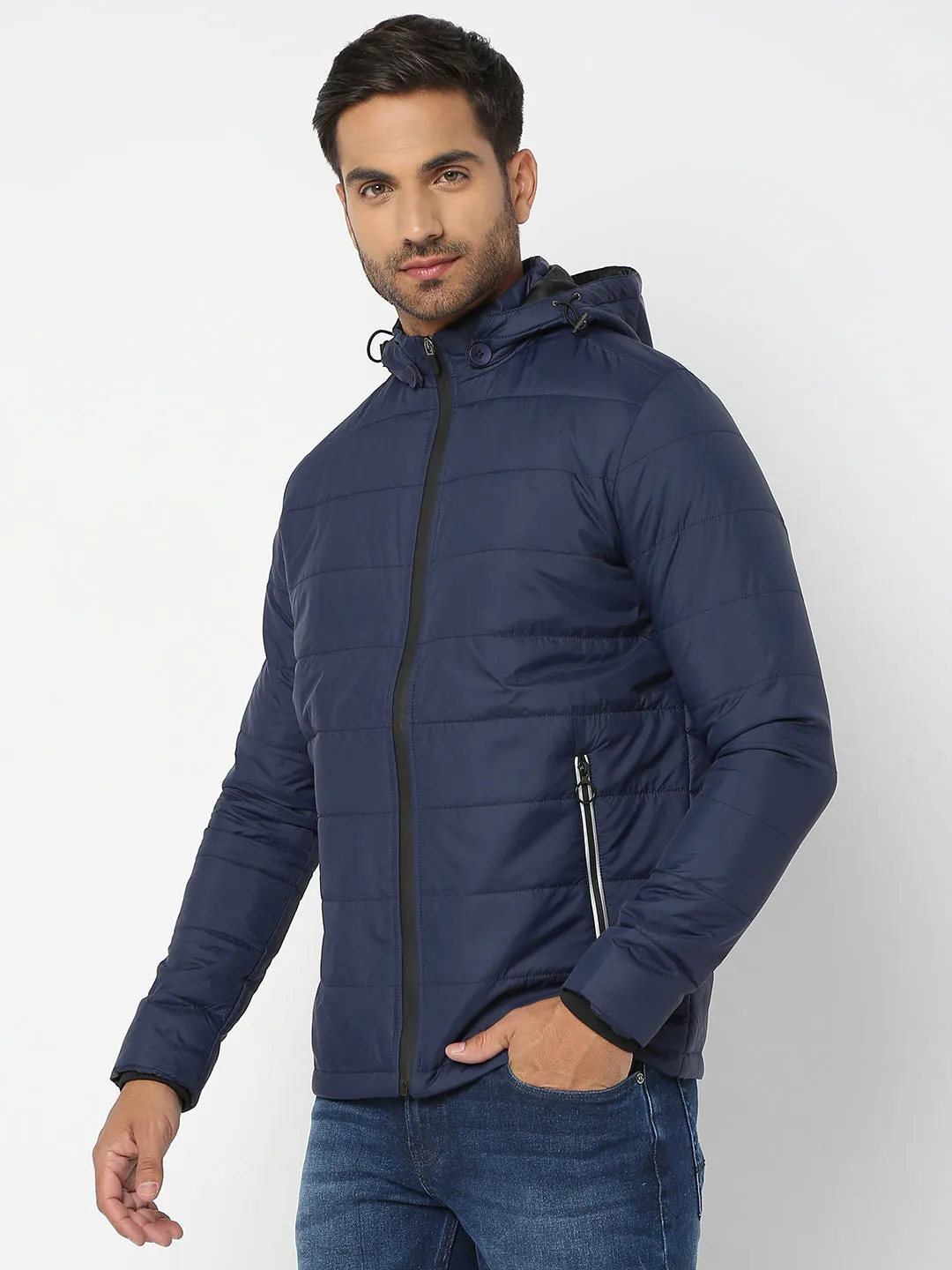 Spykar Men Navy Blue Nylon Regular Fit Jacket