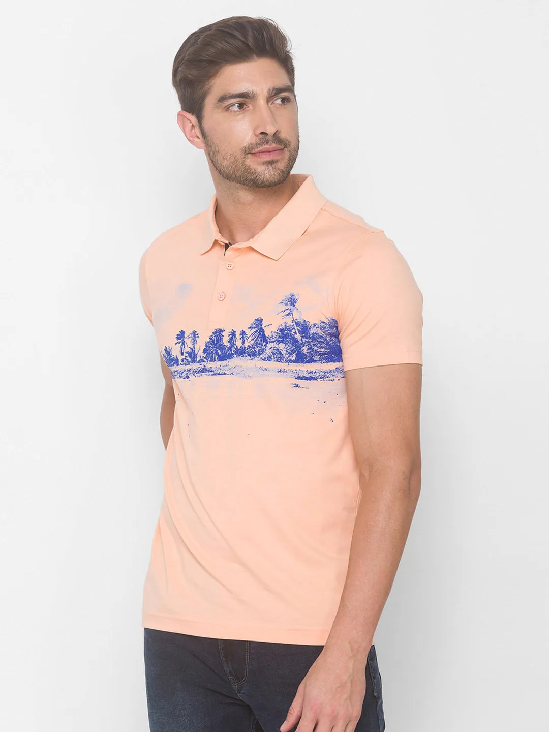 Spykar Men Pink Cotton Blend Slim Fit Polo T-Shirt