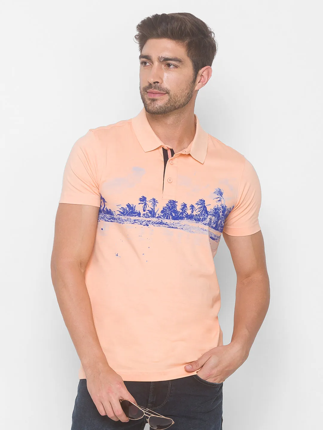 Spykar Men Pink Cotton Blend Slim Fit Polo T-Shirt