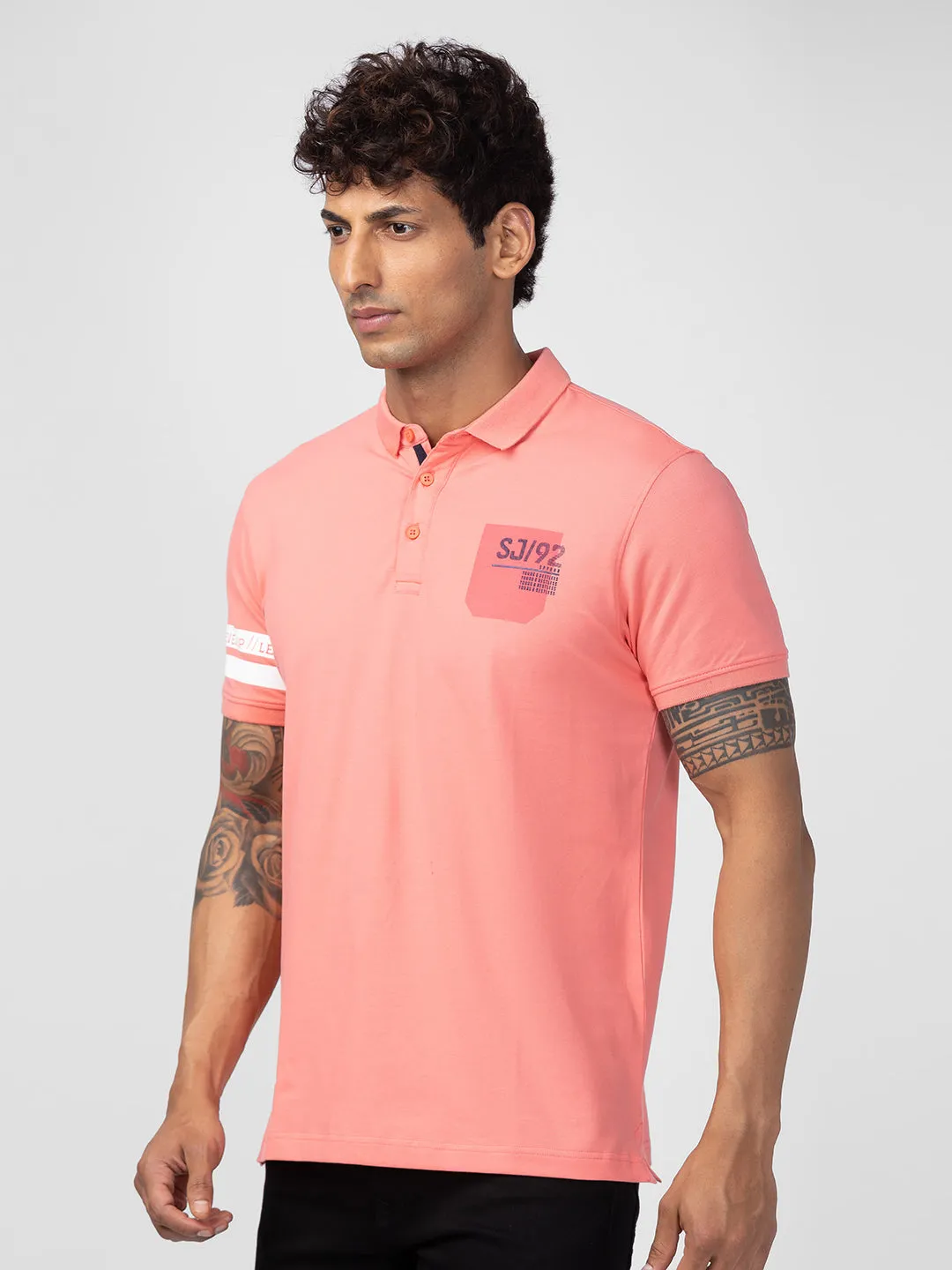 Spykar Men Pink Cotton Regular Fit Half Sleeve Plain Polo T-Shirt