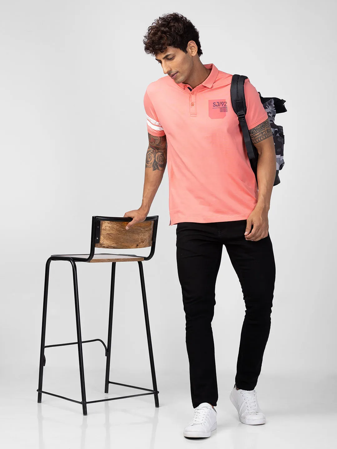 Spykar Men Pink Cotton Regular Fit Half Sleeve Plain Polo T-Shirt