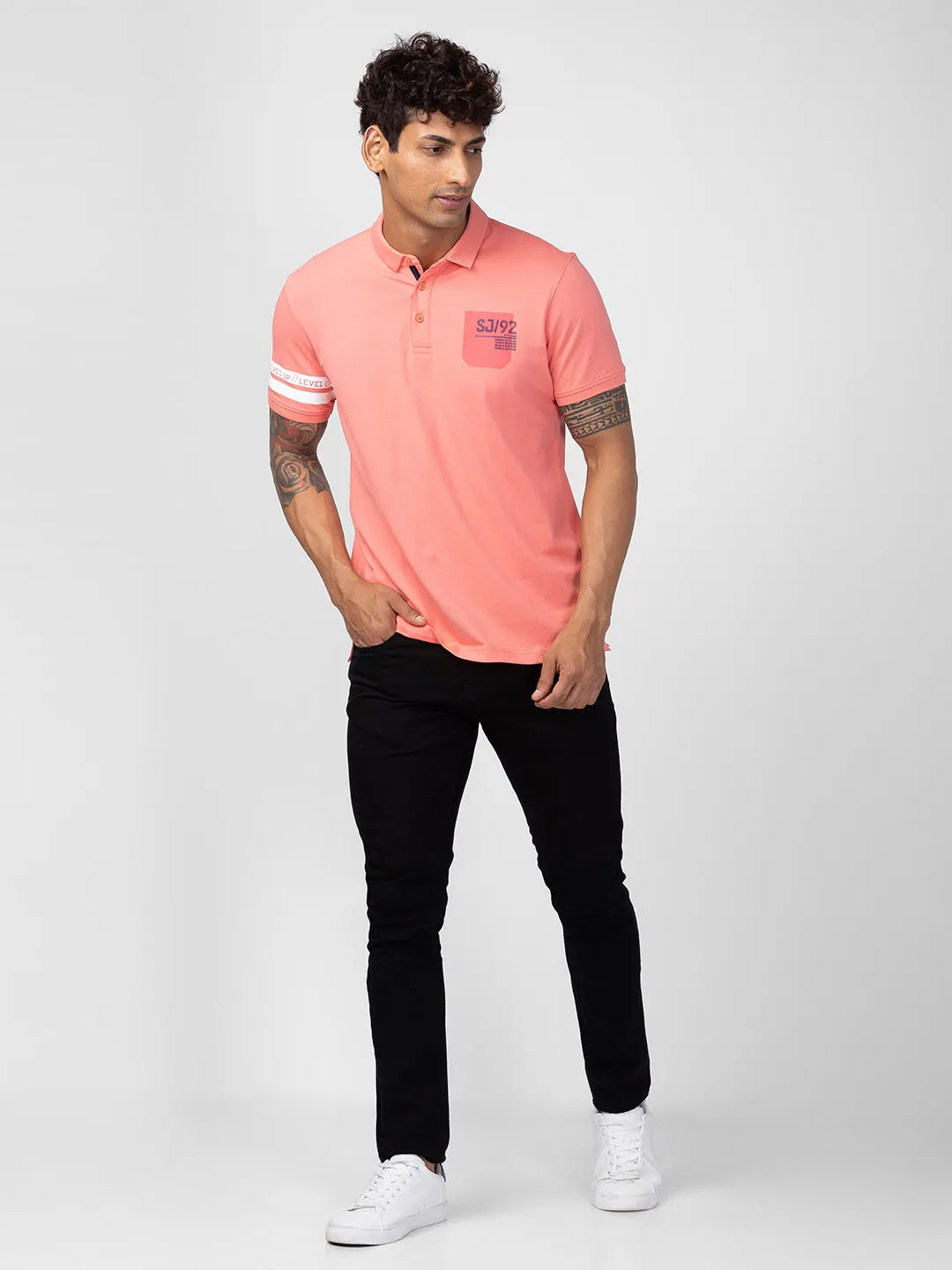 Spykar Men Pink Cotton Regular Fit Half Sleeve Plain Polo T-Shirt