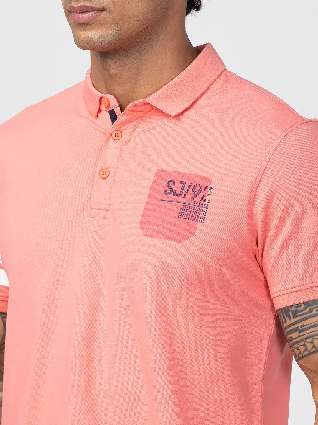 Spykar Men Pink Cotton Regular Fit Half Sleeve Plain Polo T-Shirt