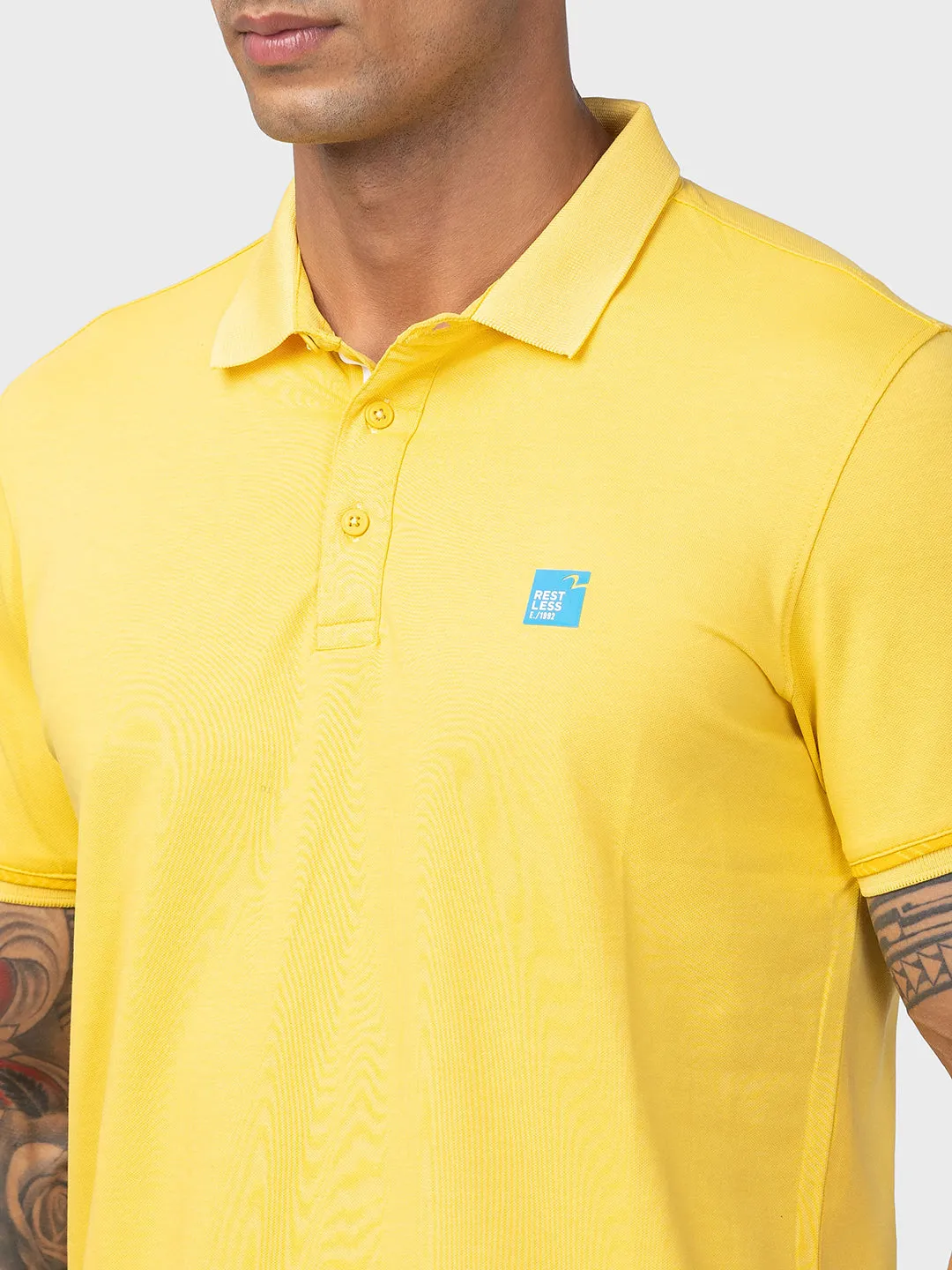 Spykar Men Powder Yellow Cotton Regular Fit Half Sleeve Plain Polo T-Shirt