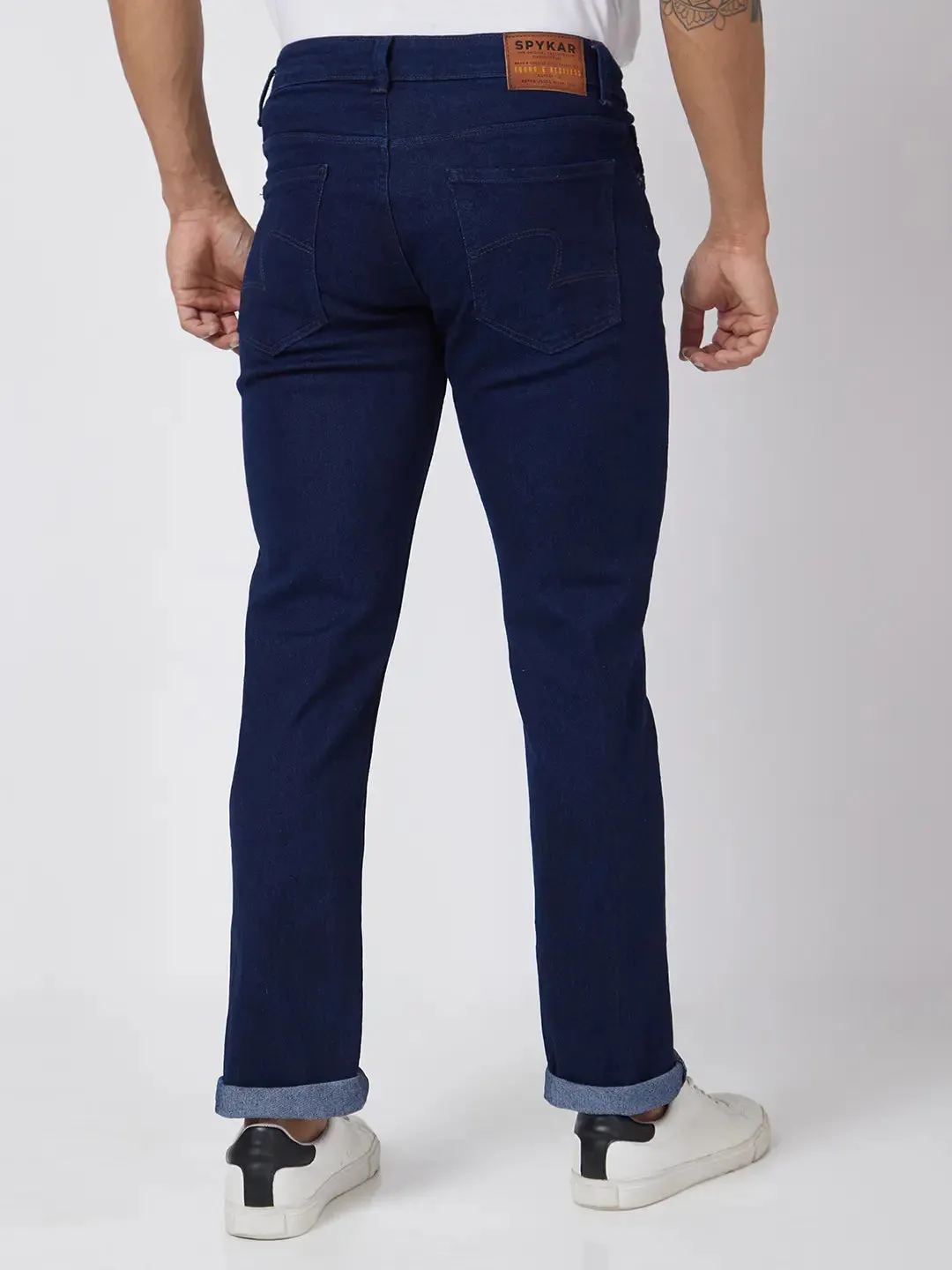 Spykar Men Raw Blue Cotton Stretch Regular Fit Narrow Length Clean Look Mid Rise Jeans (Rover)