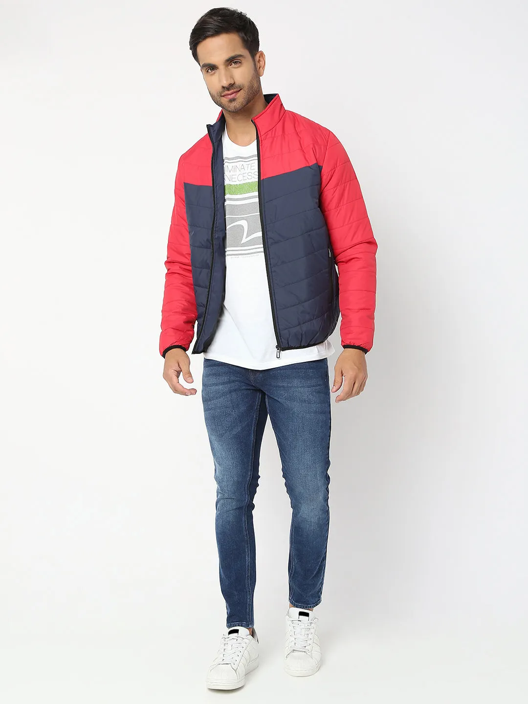 Spykar Men Red & Navy Nylon Regular Fit Jacket