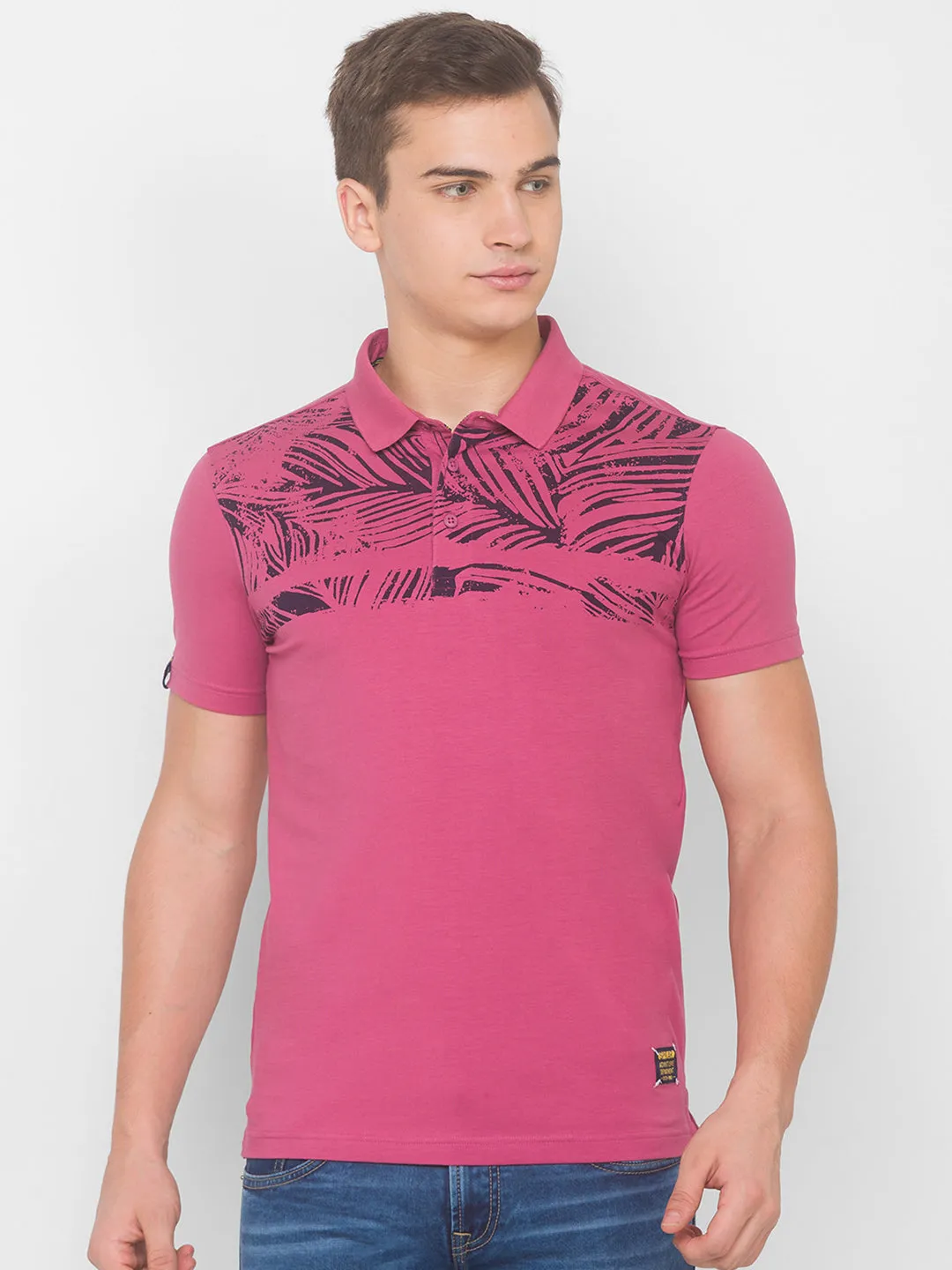 Spykar Men Red Cotton Blend Slim Fit Polo T-Shirt