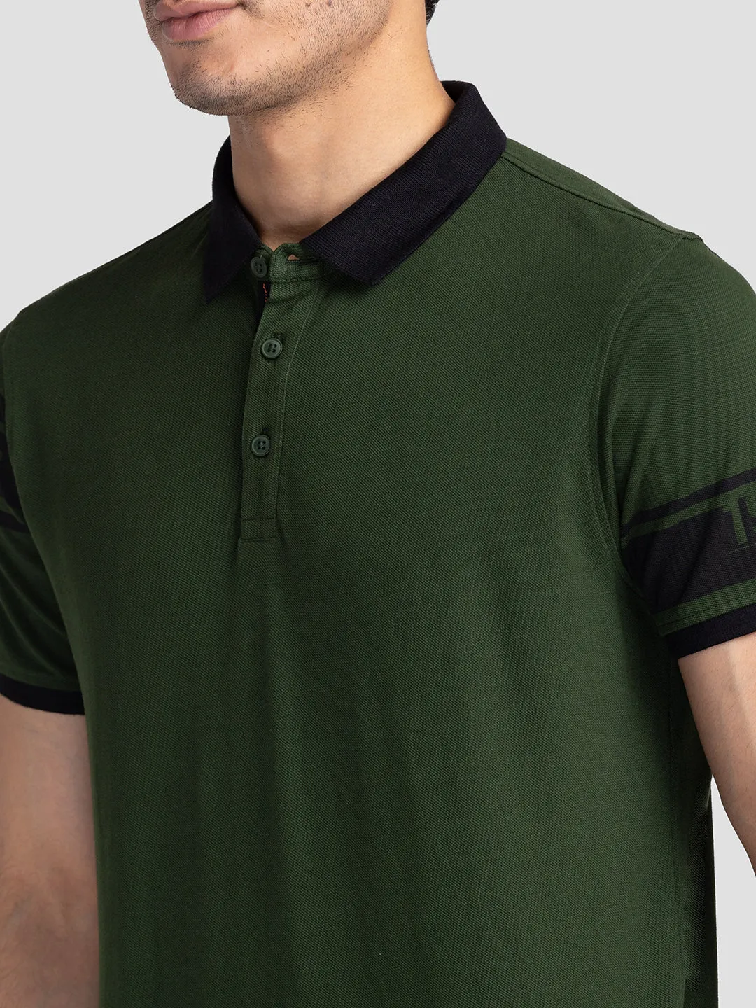 Spykar Men Rifle Green Cotton Slim Fit Polo Printed T-Shirt