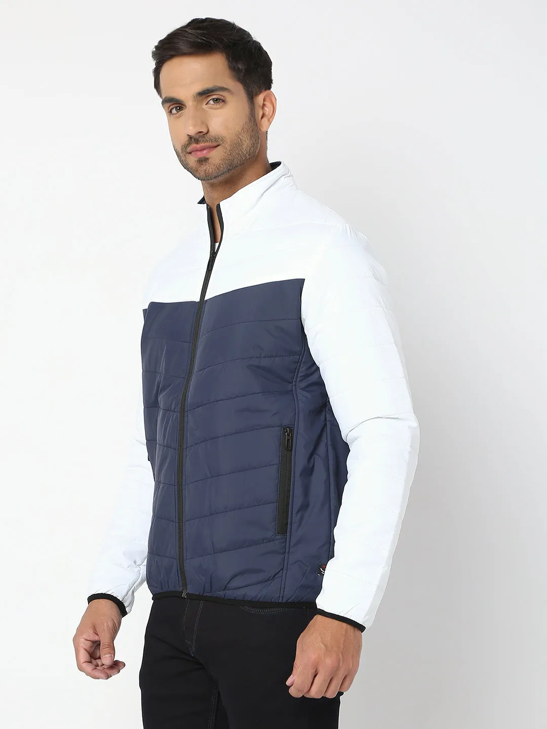 Spykar Men White & Navy Nylon Regular Fit Jacket