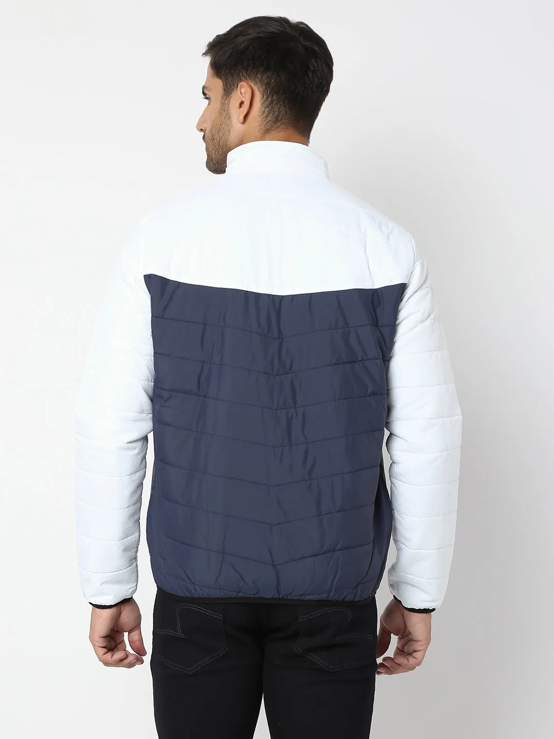 Spykar Men White & Navy Nylon Regular Fit Jacket