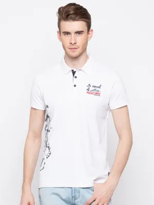 Spykar Men White Cotton Slim Fit Polo T-Shirt