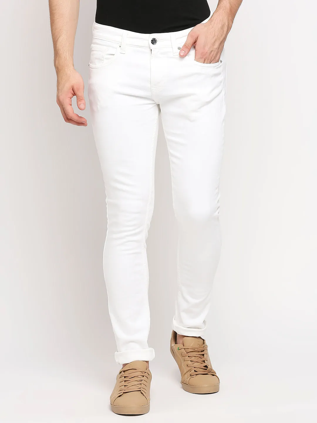 Spykar Men White Solid Skinny Low-Rise Jeans (Skinny)