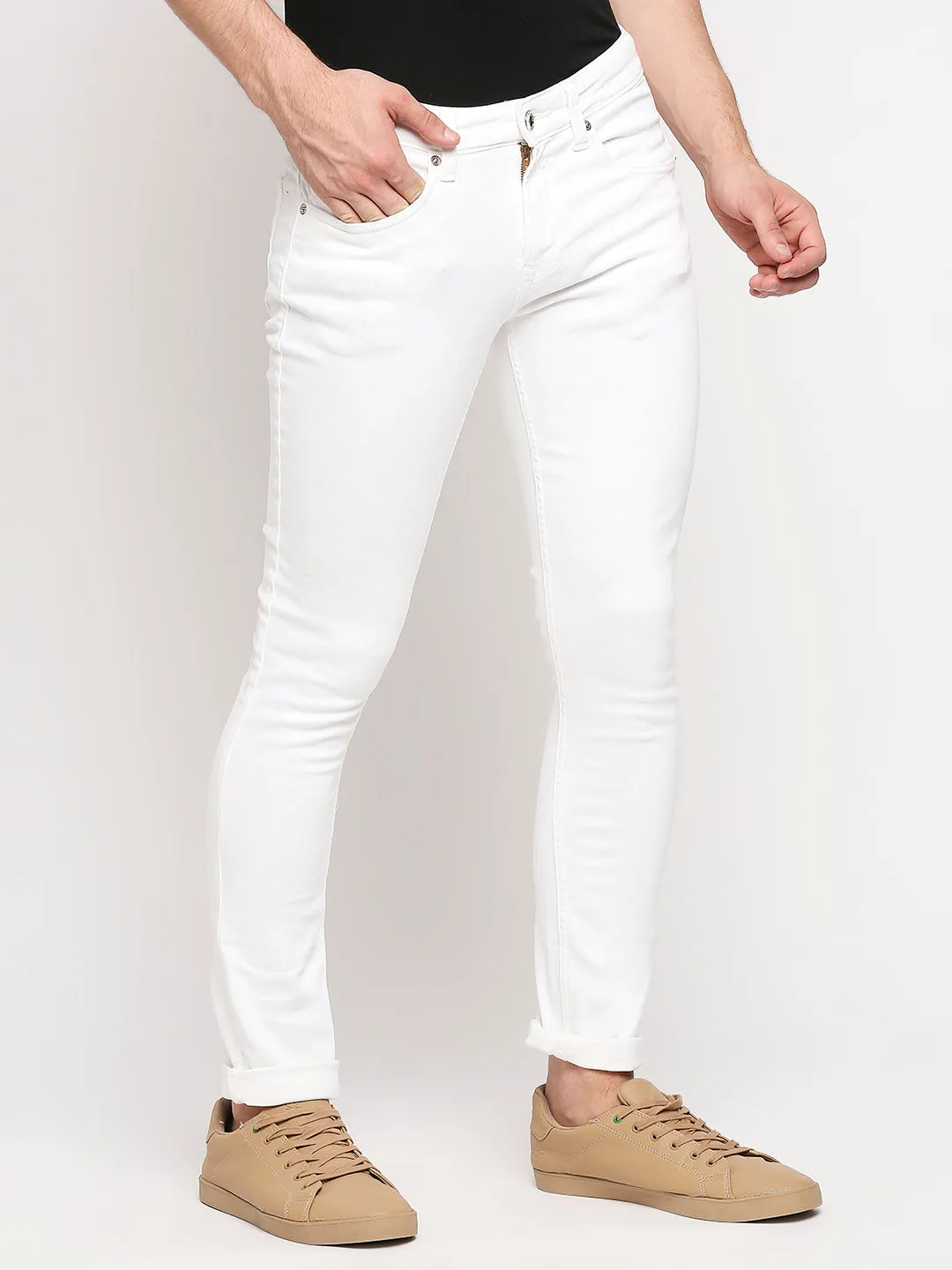 Spykar Men White Solid Skinny Low-Rise Jeans (Skinny)