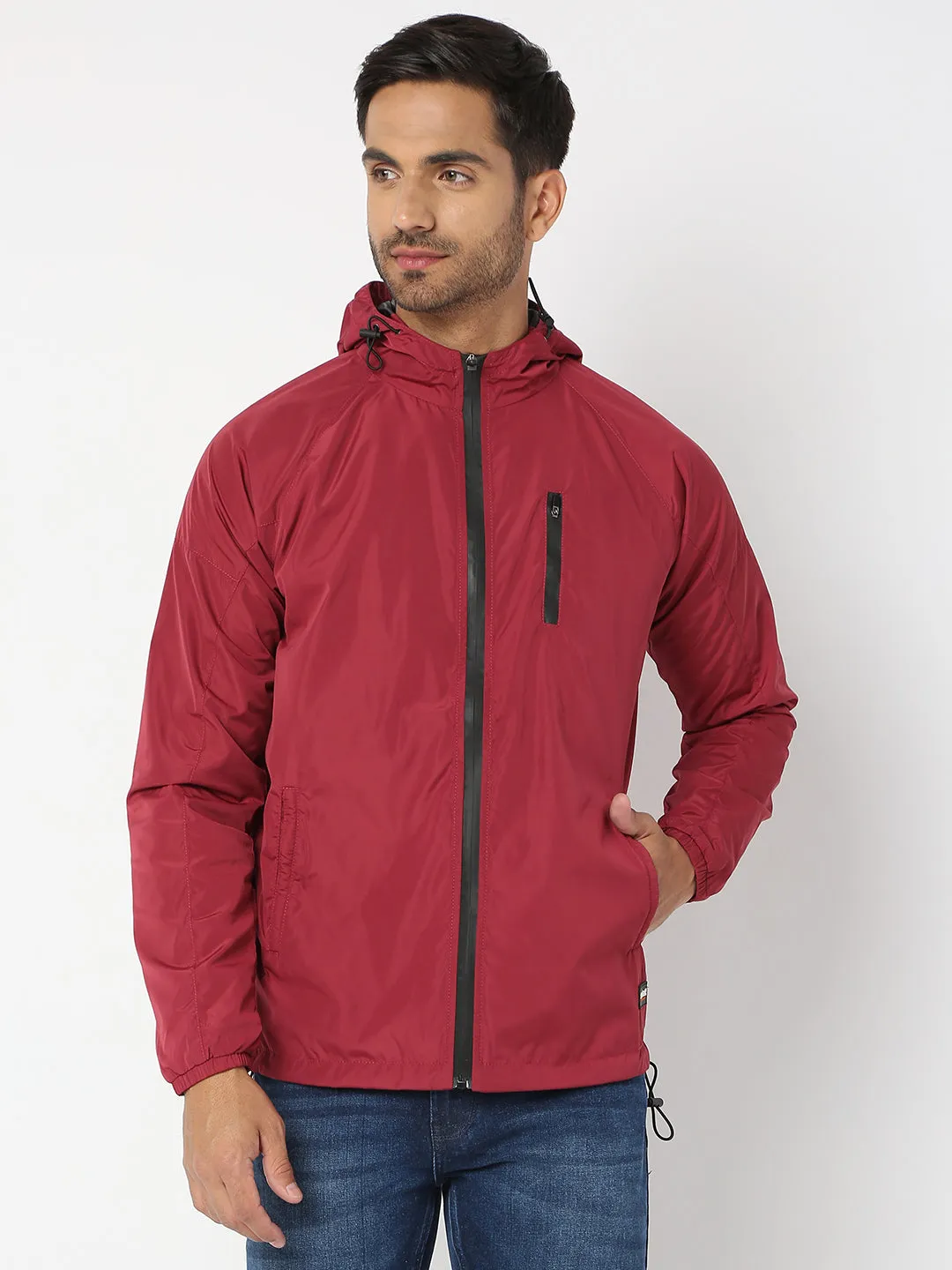 Spykar Men Wine Nylon Regular Fit Jacket