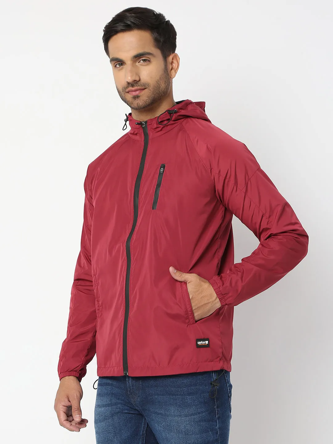 Spykar Men Wine Nylon Regular Fit Jacket