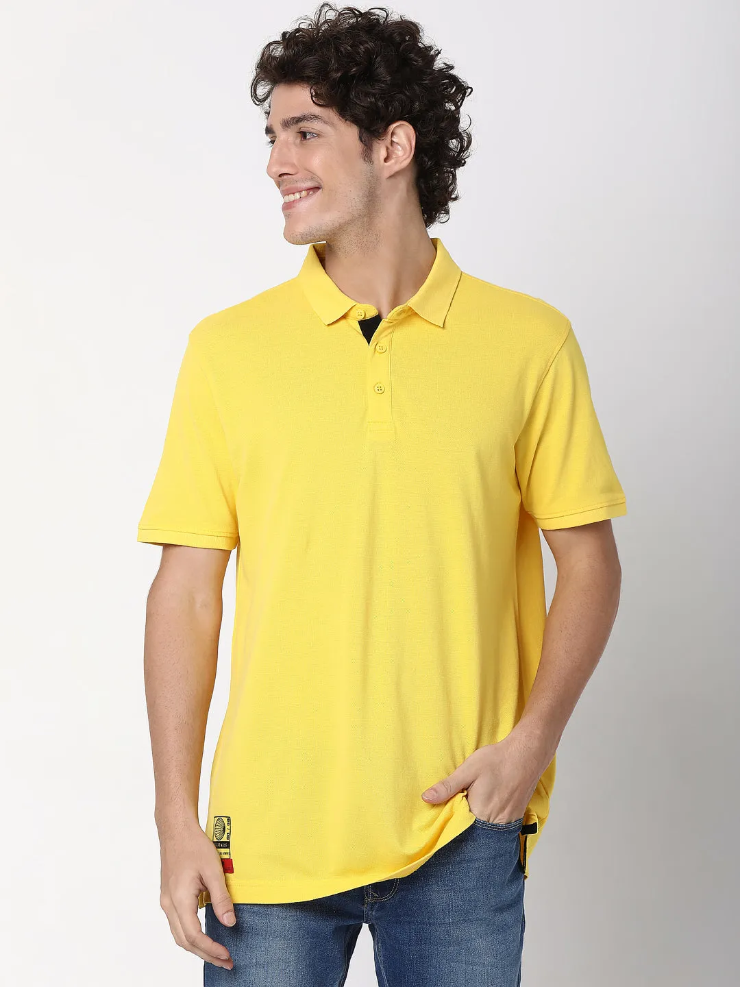 Spykar Men Yellow Cotton Half Sleeve Polo Tshirt