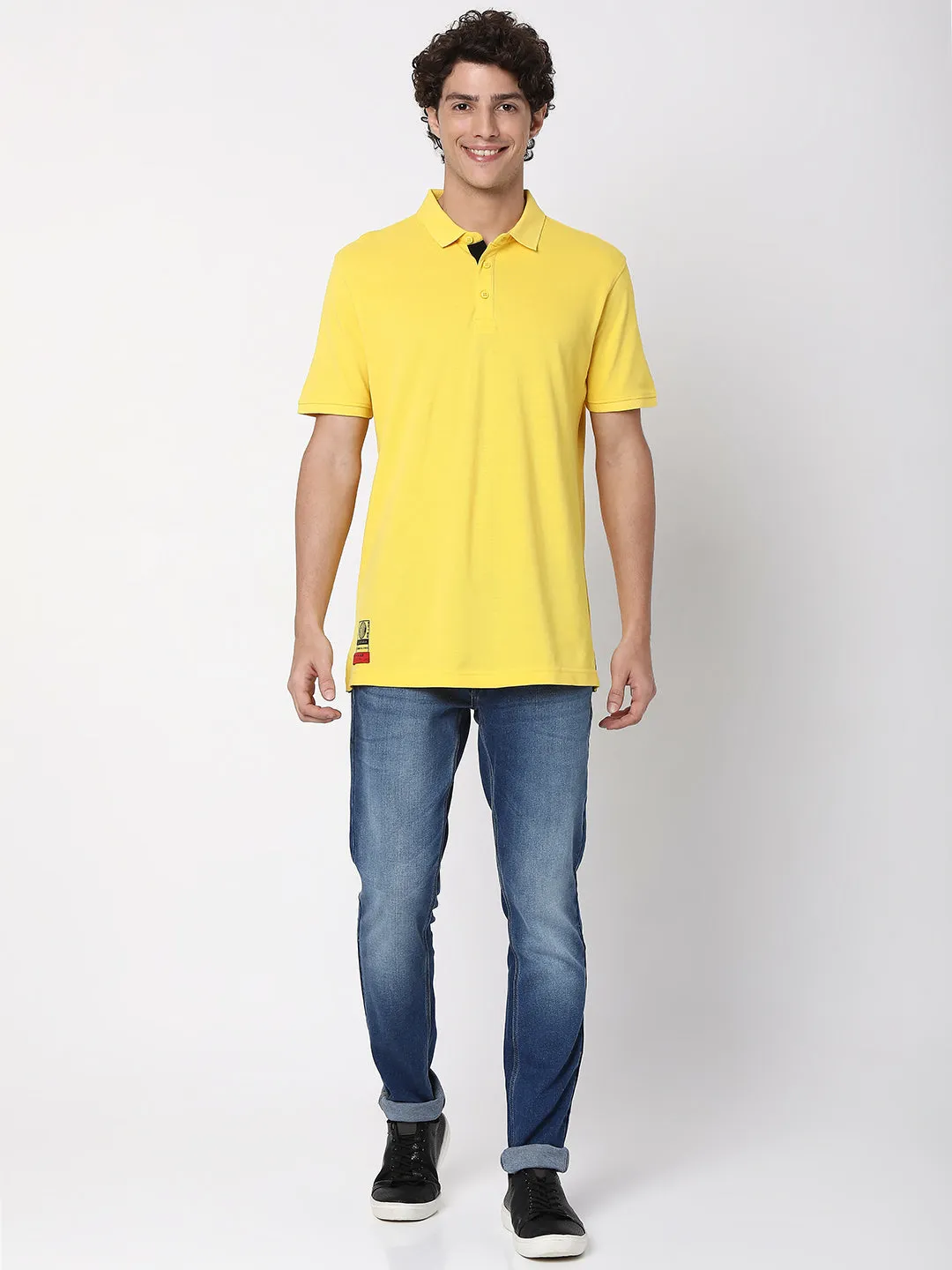 Spykar Men Yellow Cotton Half Sleeve Polo Tshirt