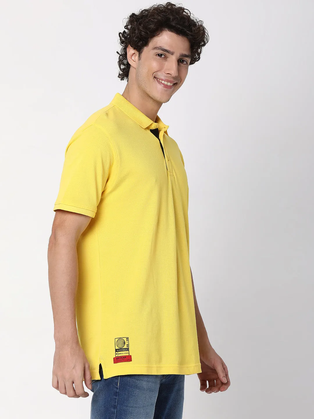 Spykar Men Yellow Cotton Half Sleeve Polo Tshirt