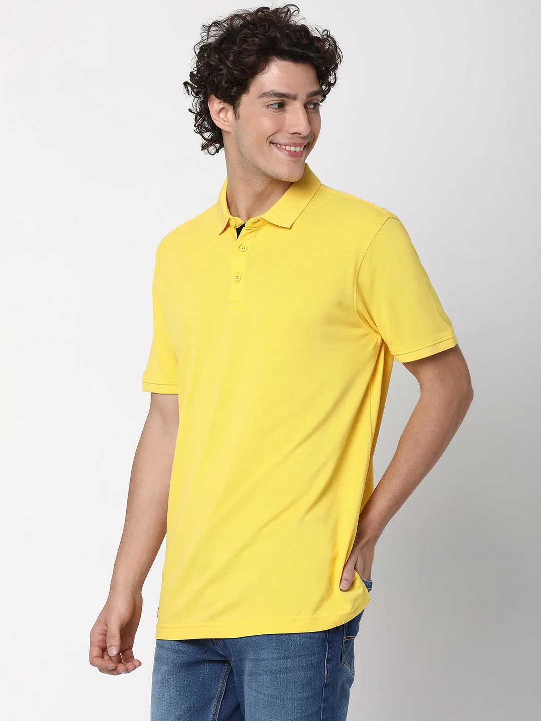 Spykar Men Yellow Cotton Half Sleeve Polo Tshirt