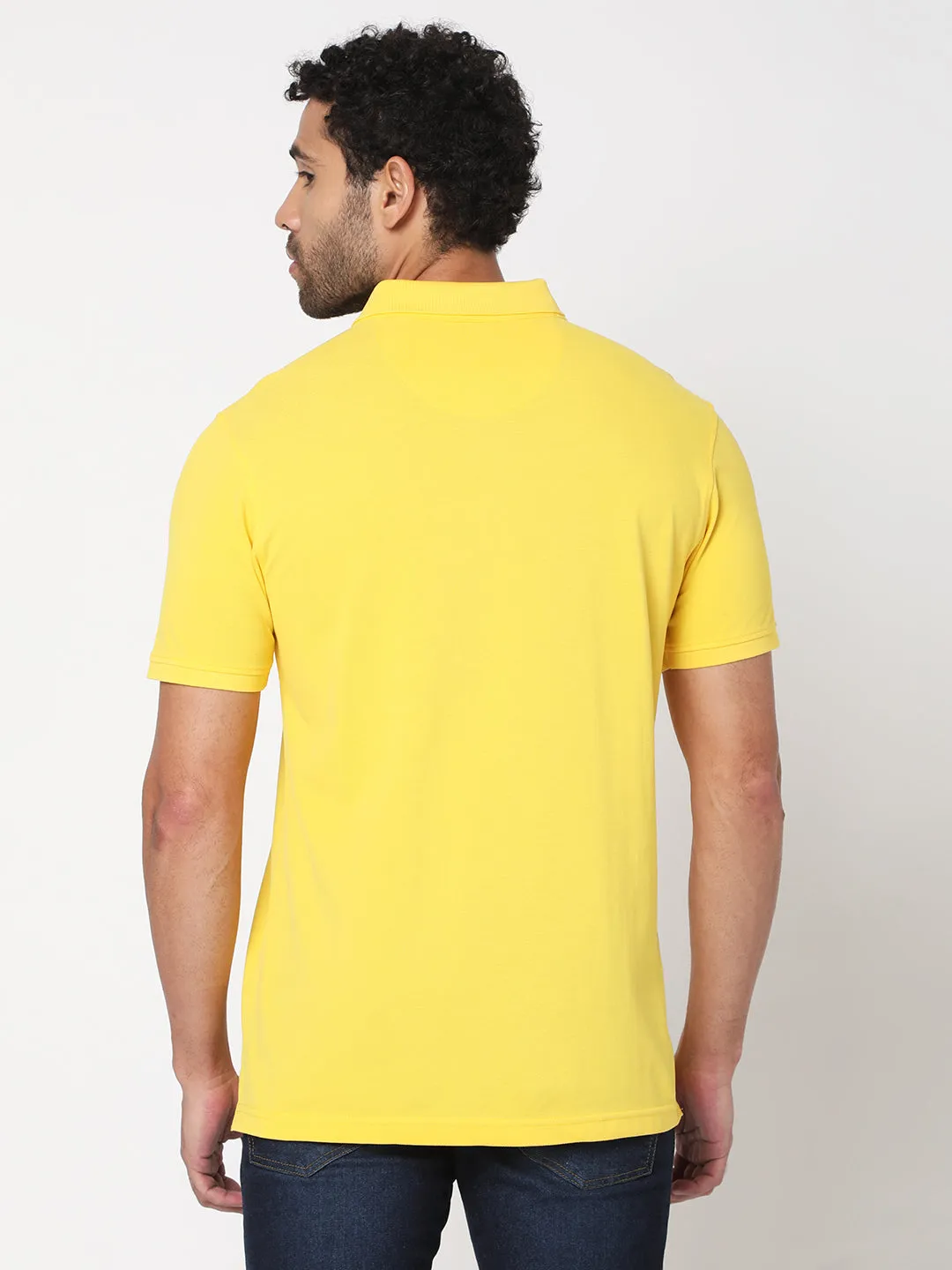 Spykar Men Yellow Cotton Slim Fit Half Sleeve Polo Tshirt