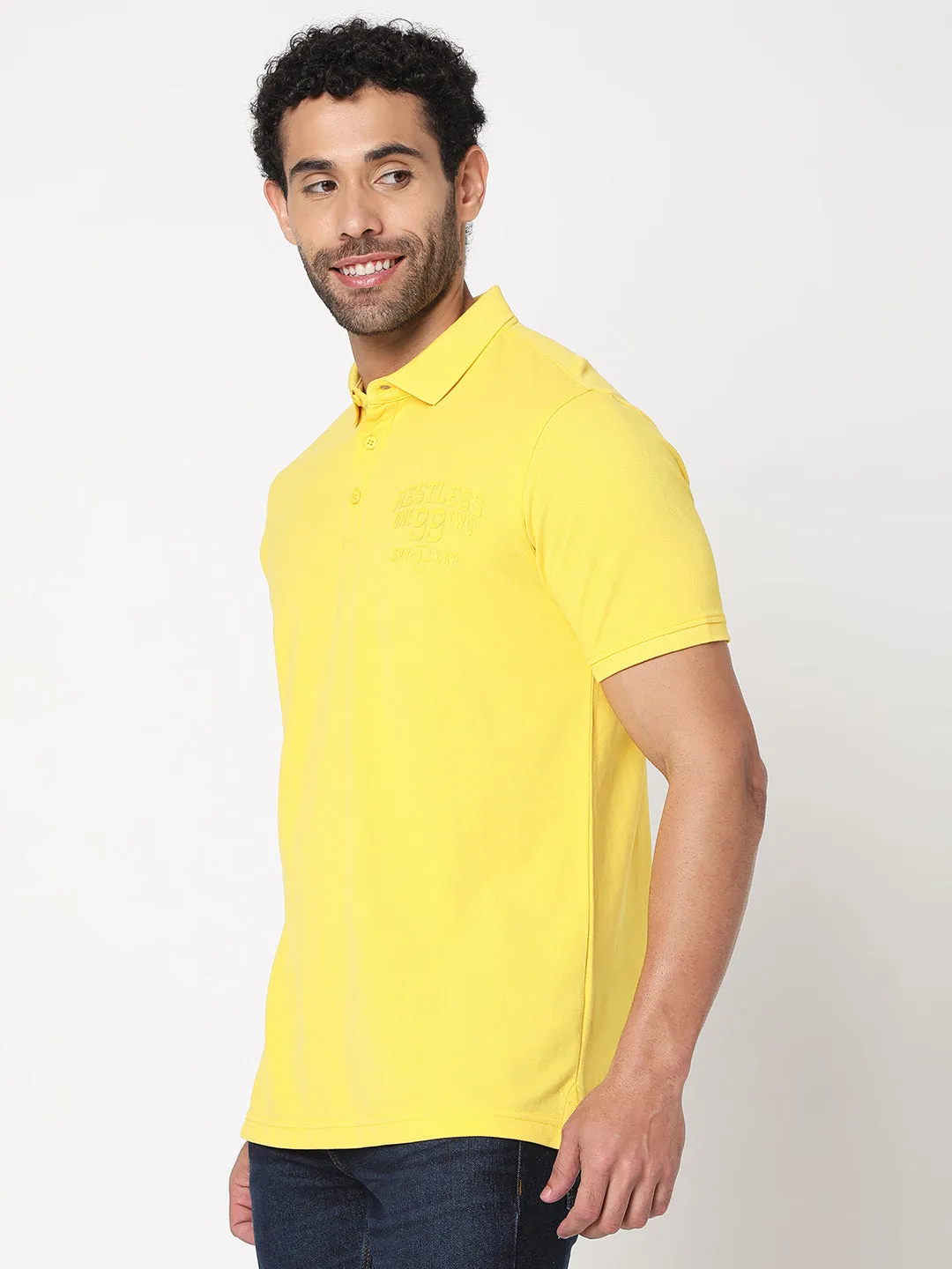 Spykar Men Yellow Cotton Slim Fit Half Sleeve Polo Tshirt