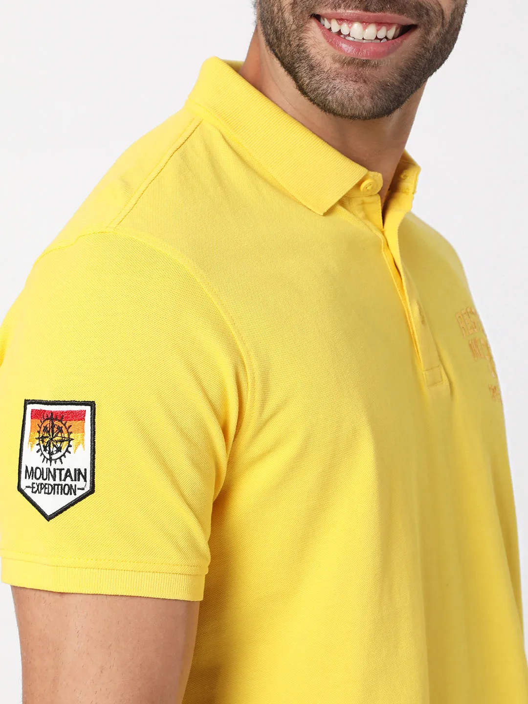 Spykar Men Yellow Cotton Slim Fit Half Sleeve Polo Tshirt