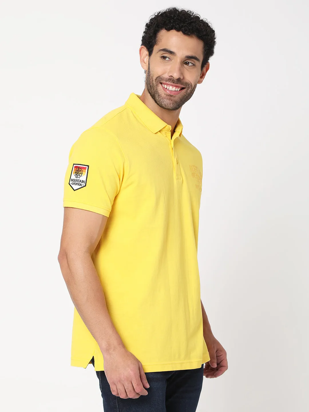 Spykar Men Yellow Cotton Slim Fit Half Sleeve Polo Tshirt