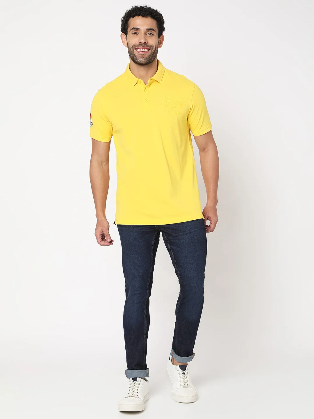 Spykar Men Yellow Cotton Slim Fit Half Sleeve Polo Tshirt