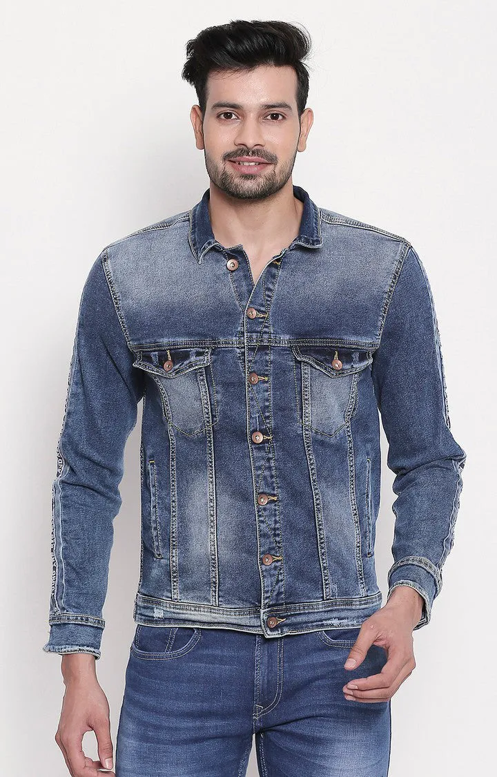 Spykar Mid Blue Faded Denim Jacket For Men