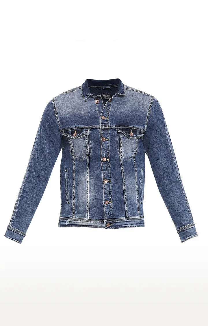 Spykar Mid Blue Faded Denim Jacket For Men