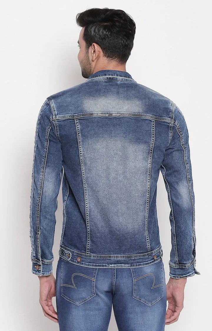 Spykar Mid Blue Faded Denim Jacket For Men