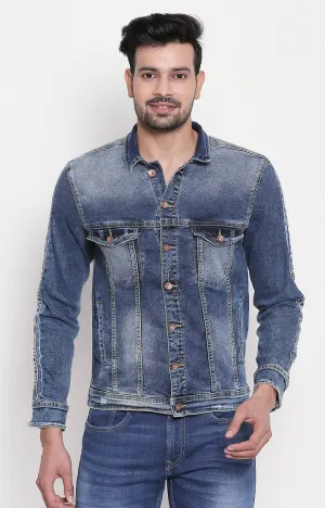 Spykar Mid Blue Faded Denim Jacket For Men