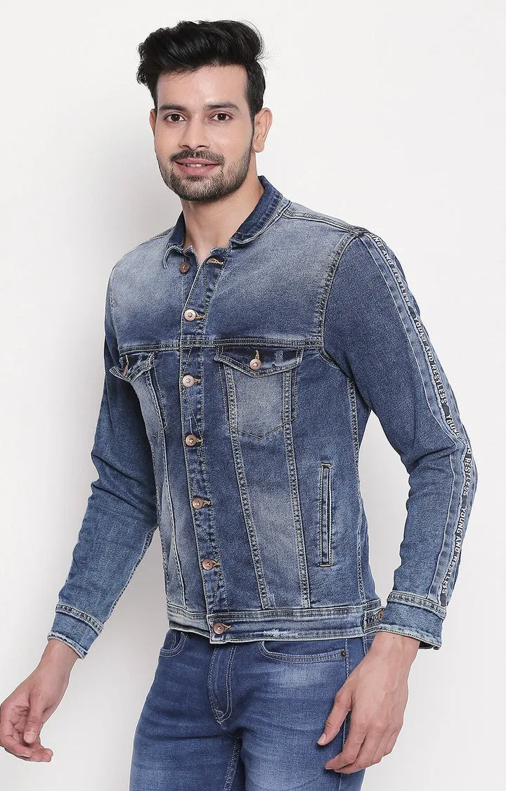 Spykar Mid Blue Faded Denim Jacket For Men