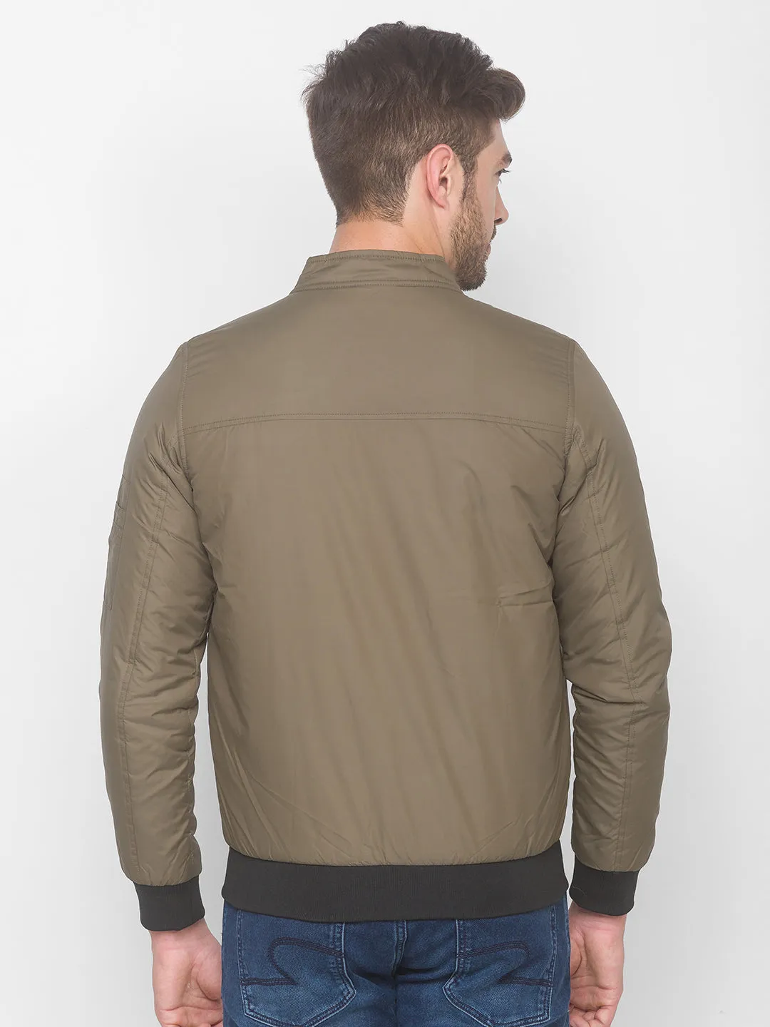 Spykar Olive Polyester Men Front Open Jacket