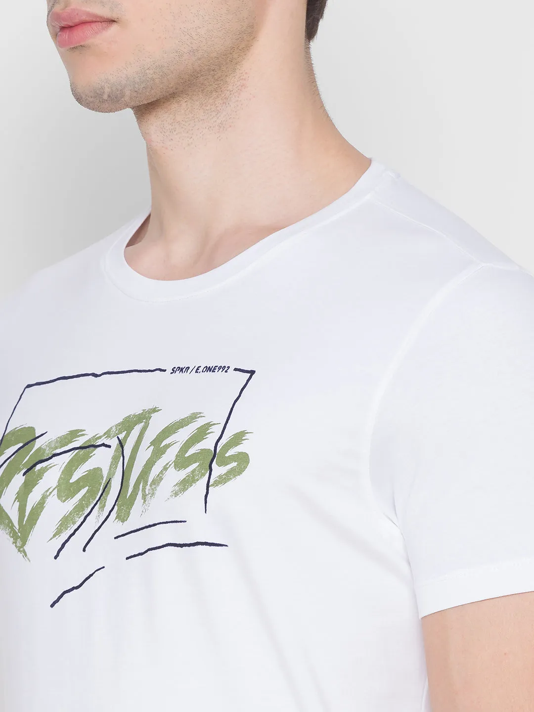 Spykar White Cotton Men T-Shirt