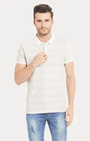 Spykar White Melange Slim Fit Polo T-Shirt