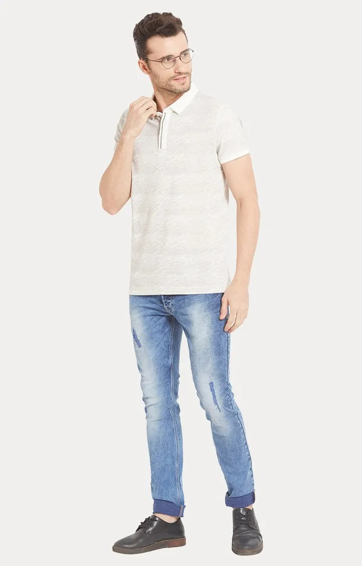 Spykar White Melange Slim Fit Polo T-Shirt