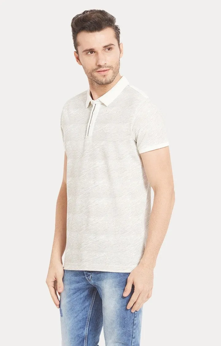 Spykar White Melange Slim Fit Polo T-Shirt