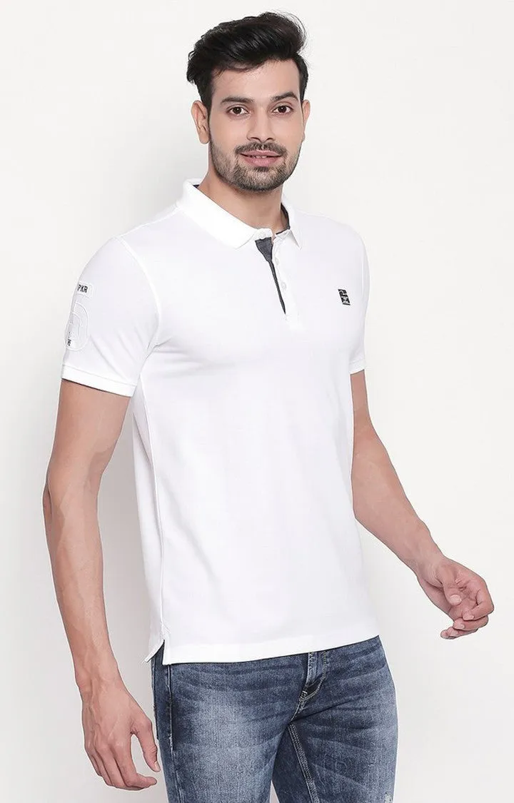 Spykar White Solid Polo Tshirt For Men