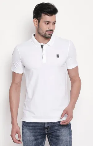 Spykar White Solid Polo Tshirt For Men