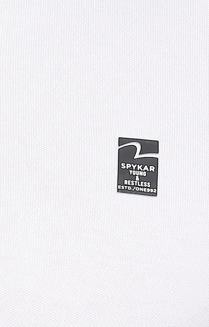 Spykar White Solid Polo Tshirt For Men