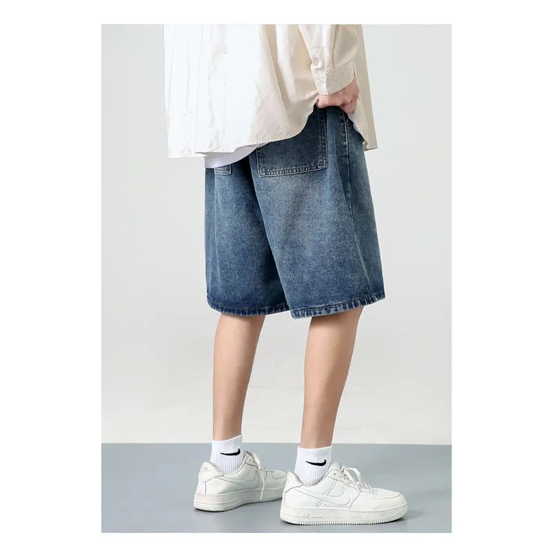 Straight Drawstring Waist Loose Fit Denim Waist Belt Shorts